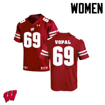 Women's Wisconsin Badgers NCAA #69 Aaron Vopal Red Authentic Under Armour Stitched College Football Jersey PY31D46KY